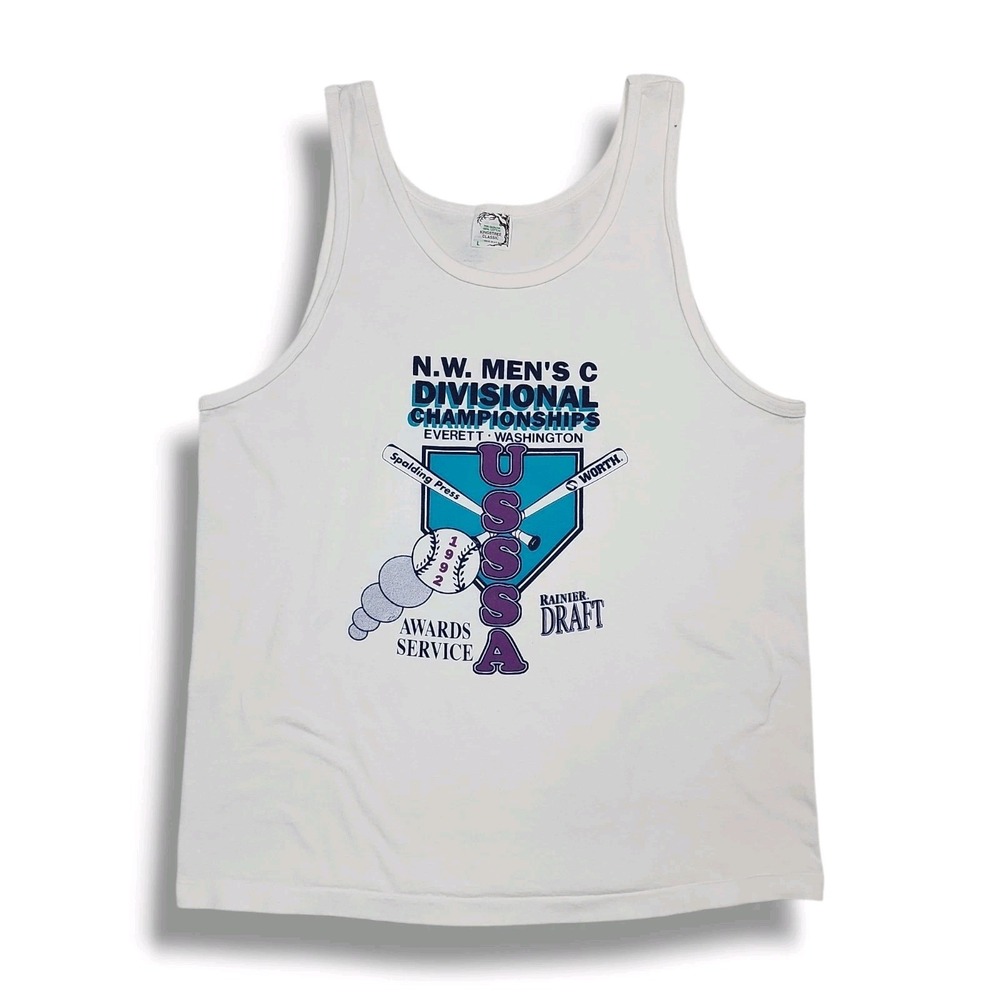 Vintage USSA Men's‎ Divisional Championship White Kingstree Tank Top Men's L